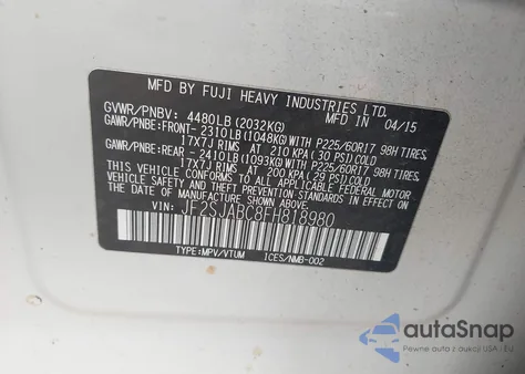 2015 Subaru Forester 2.5I from USA, damaged, VIN JF2SJABC8FH818980
